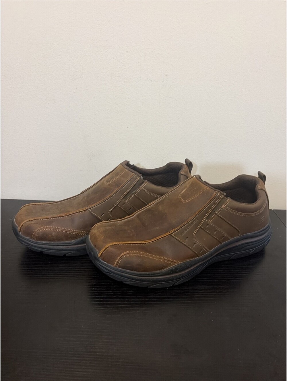Skechers Relaxed Fit Shoes Mens Size 14 Brown Leather Slip On Casual SN 66417